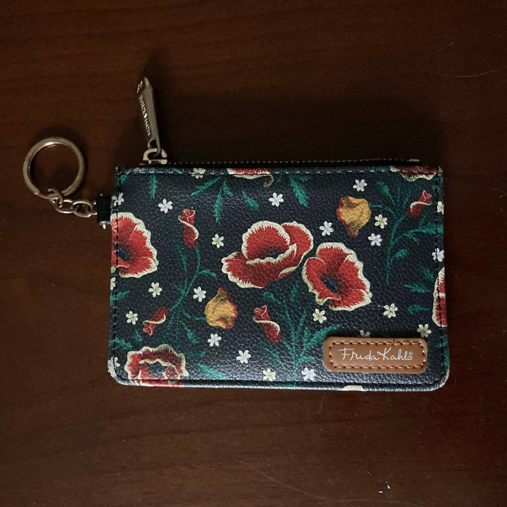 Monarque - Frida Kahlo Floral Pattern Keychain Zipped Wallet with Pockets
